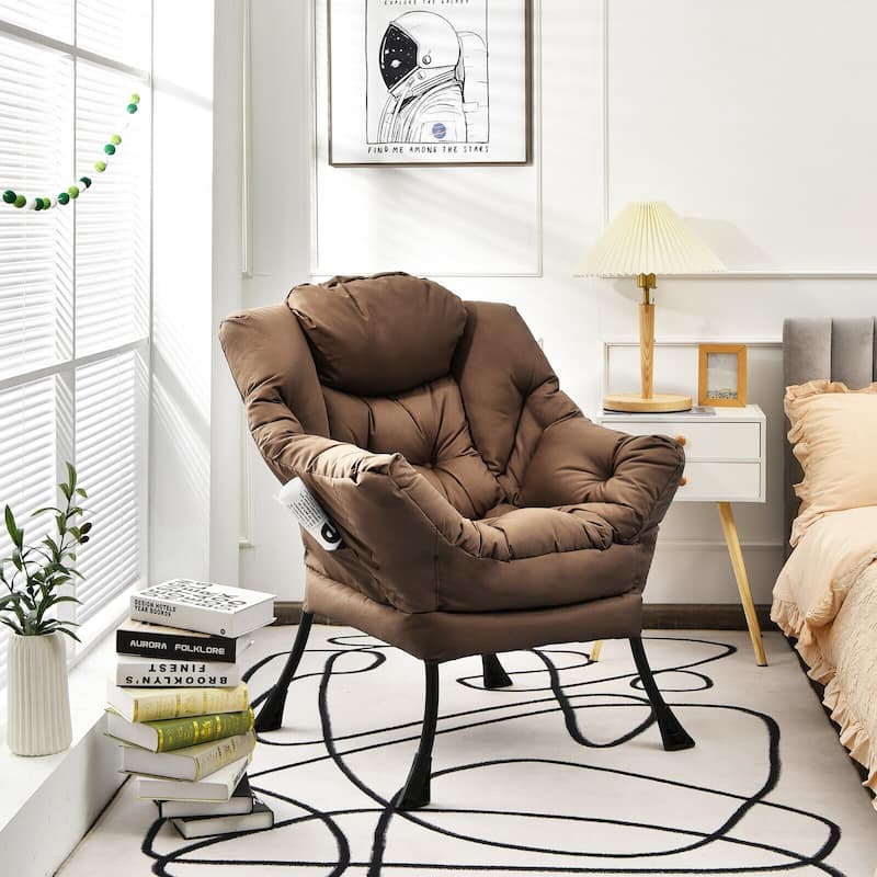 Modern Polyester Fabric Lazy Chair with Side Pocket - 32" x 29.5" x 37.5"