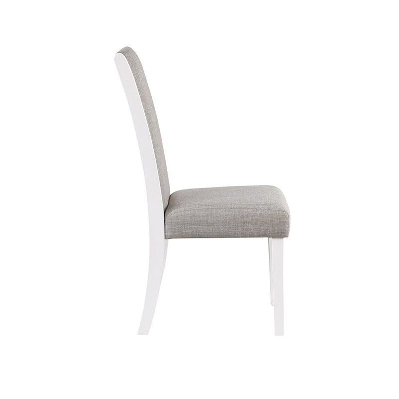 Joyce 26 Inch Side Dining Chair Set of 2, Gray Linen Upholstery, White Wood