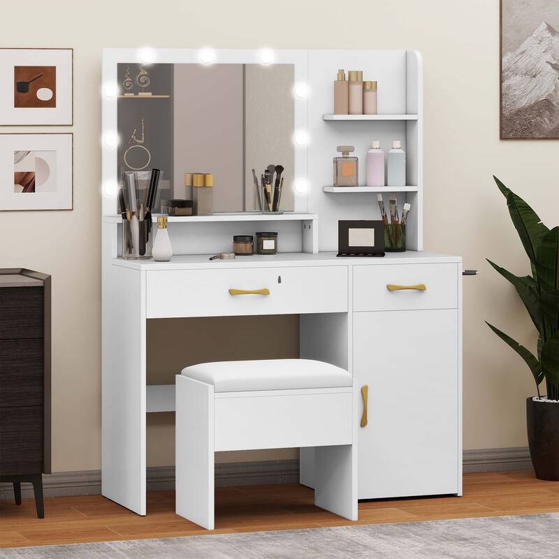 Vanity Desk with LED Mirror Power Strip - White - 55*35