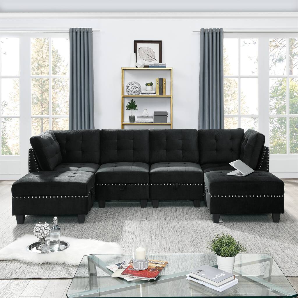 6-Piece U-Shape Modular Sectional Sofa with Bonus Storage