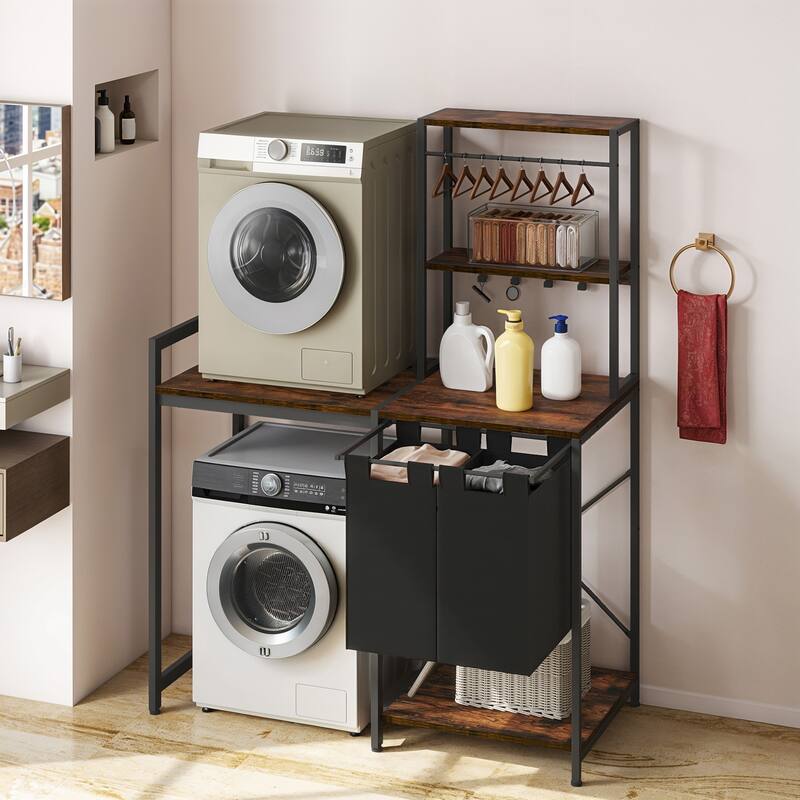 Moasis 2-Tier Laundry Room Storage Organization with Storage Shelves ＆Laundry Hamper