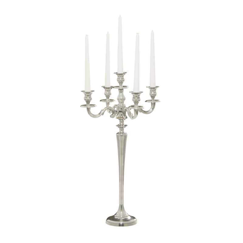 Aluminum Metal Scroll Tall Candelabra - Silver - Roche River Decor - 10"W x 10"L x 24"H