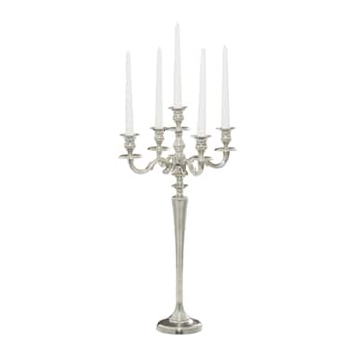 Aluminum Metal Scroll Tall Candelabra - Silver - Roche River Decor - 10"W x 10"L x 24"H