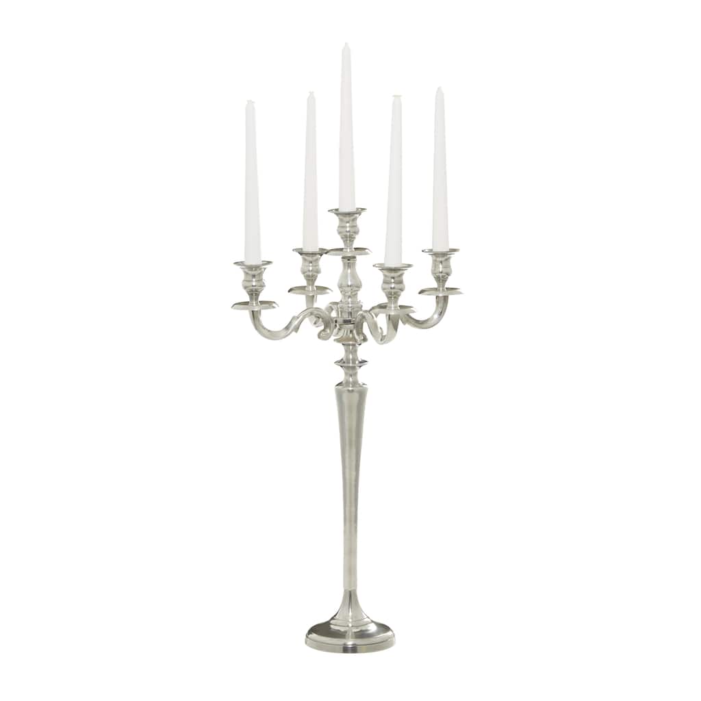 Aluminum Metal Scroll Tall Candelabra - Silver - Roche River Decor - 10"W x 10"L x 24"H