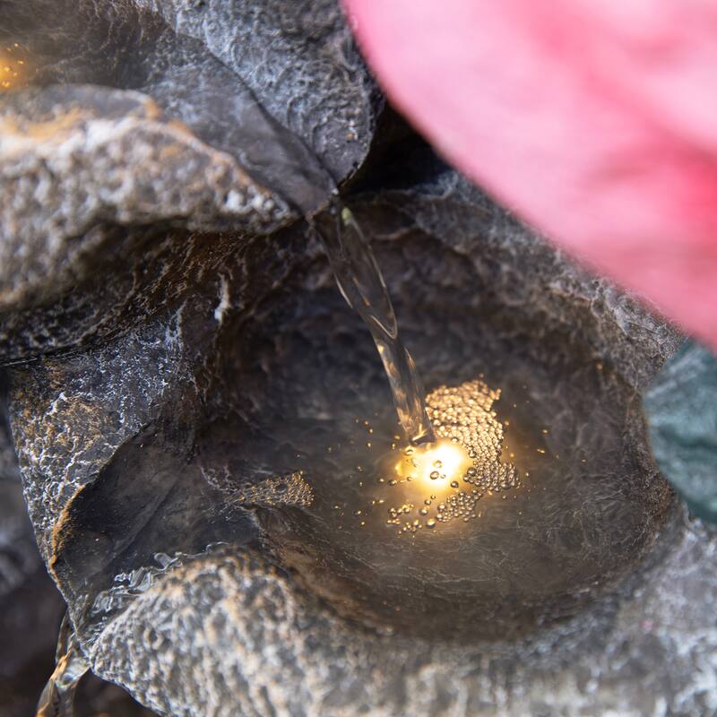 Glitzhome 23.5"H 4-Tiered Flamingo Polyresin Stone Outdoor Fountain with Lights