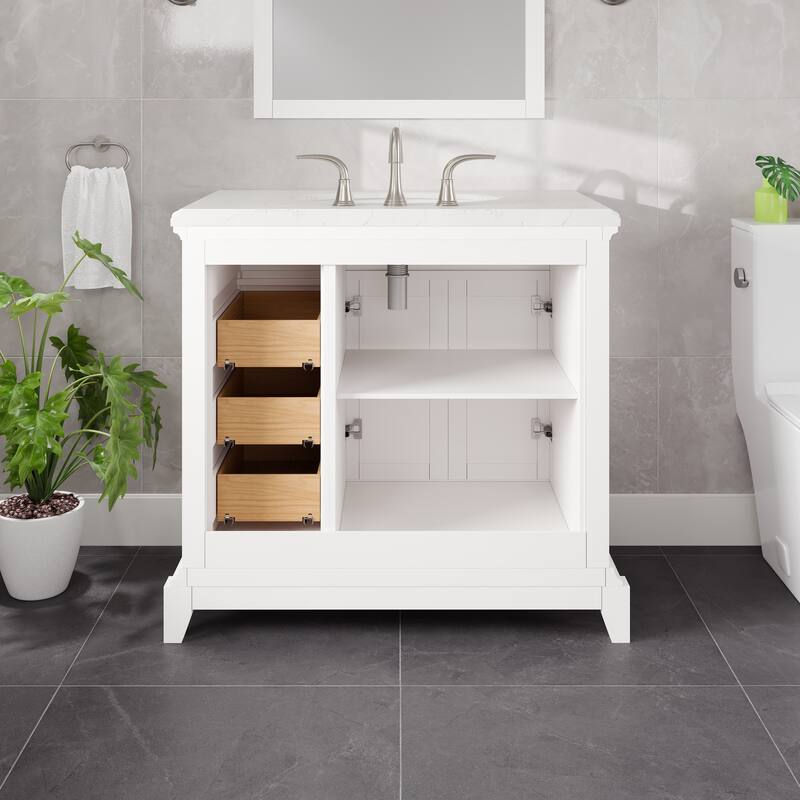 Elite Stamford Bath Vanity with Carrara Quartz Top and Porcelain Sink
