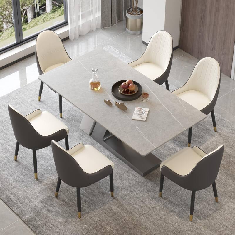 Industrial Marble Dining Table with Z shape Metal Pedestal. - 70.87"
