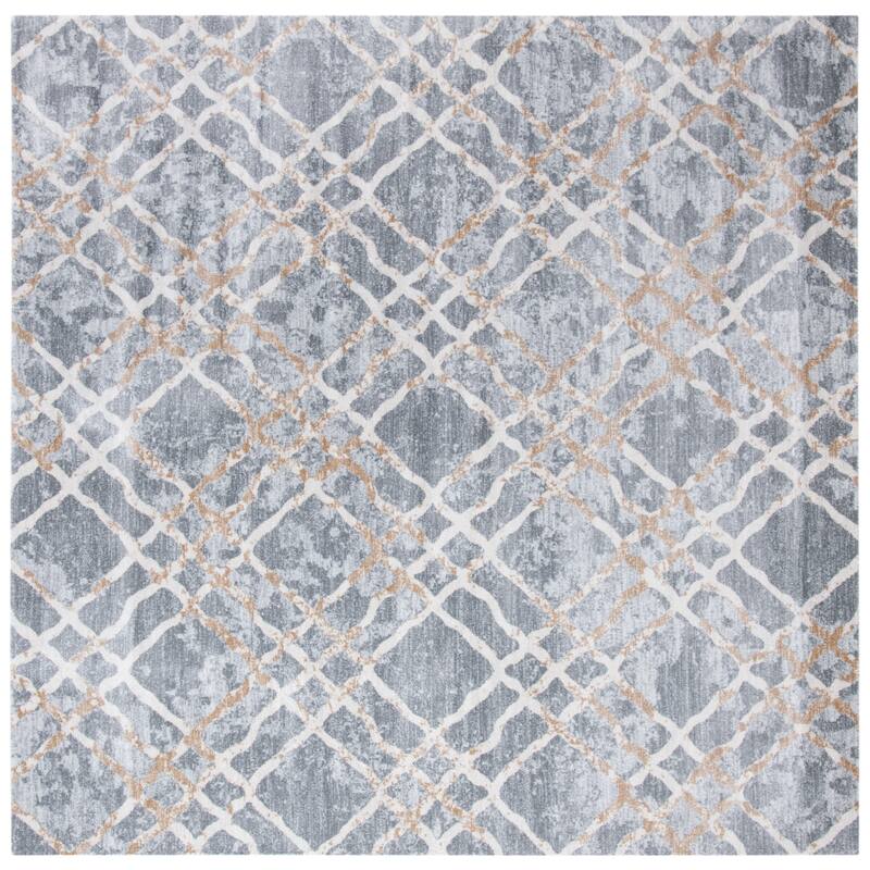 Martha Stewart by SAFAVIEH Saniye Trellis Distressed Rug - 6'7" Square - Silver/Ivory