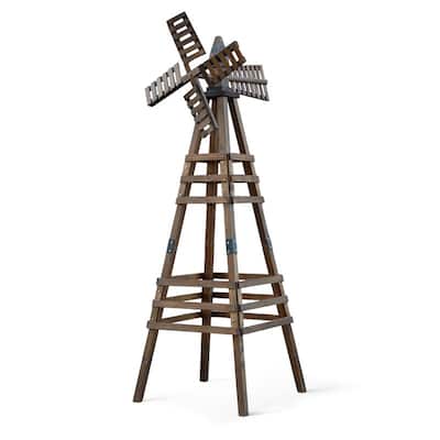 6FT Wood Windmill Backyard Garden Decoration Weathervane