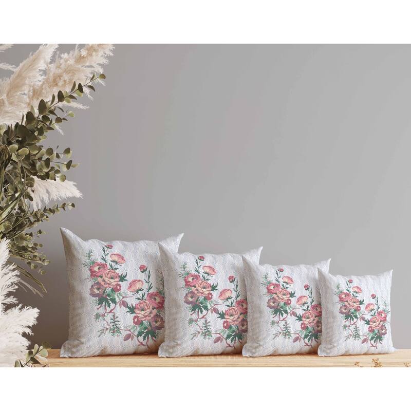 Rosemary Rosebuds Faux Suede Reversible Throw Pillow Pink and Green