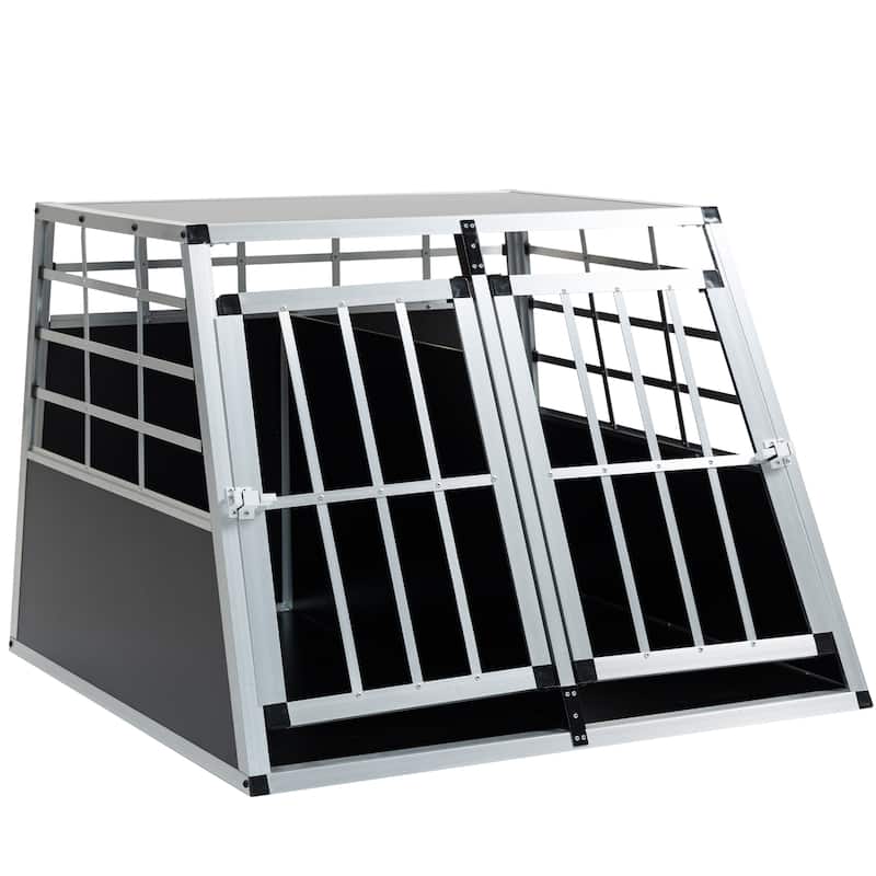 GDFStudio - Miller Aluminum Double Doors Travel Crate Trapezoidal Kennel Dog Cat Carrier Durable