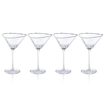 Kampari Triangular Martini Glasses with Platinum Rim, Set of 4