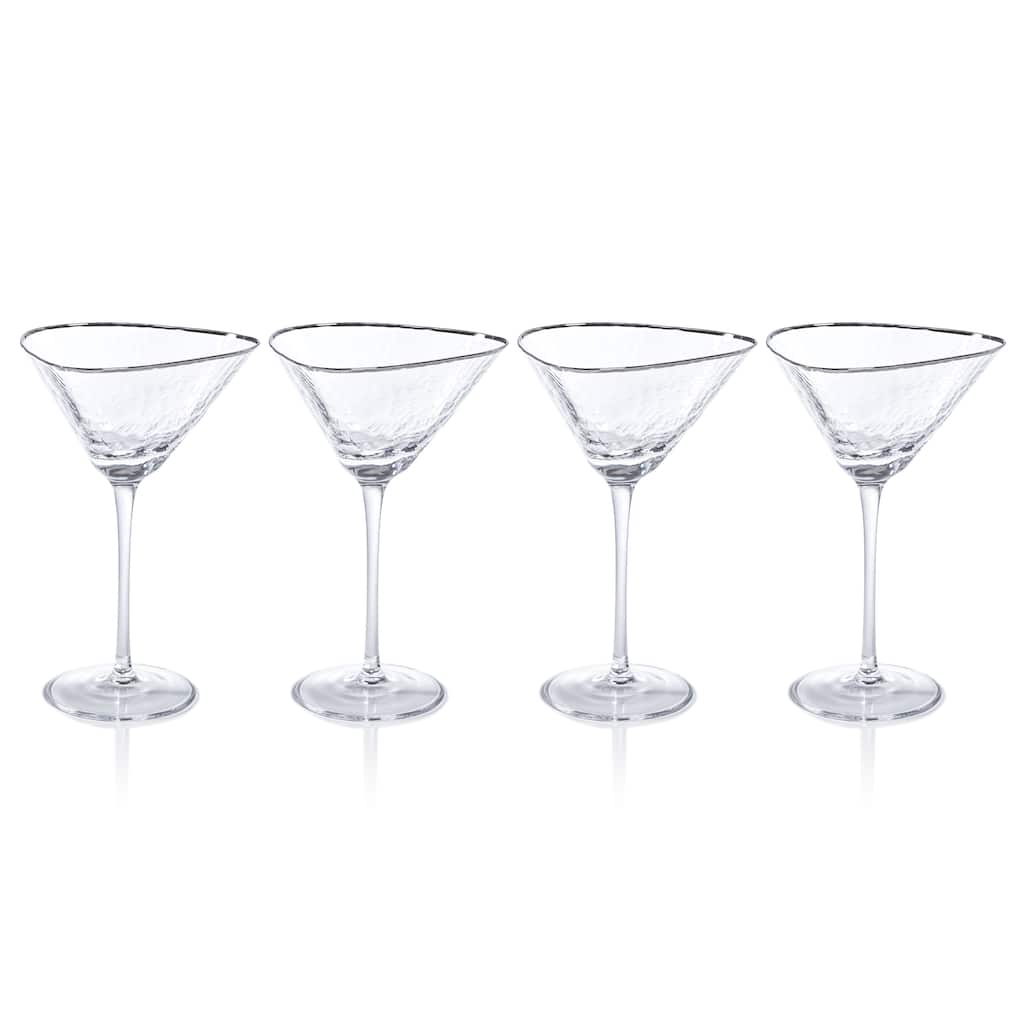 Kampari Triangular Martini Glasses with Platinum Rim, Set of 4