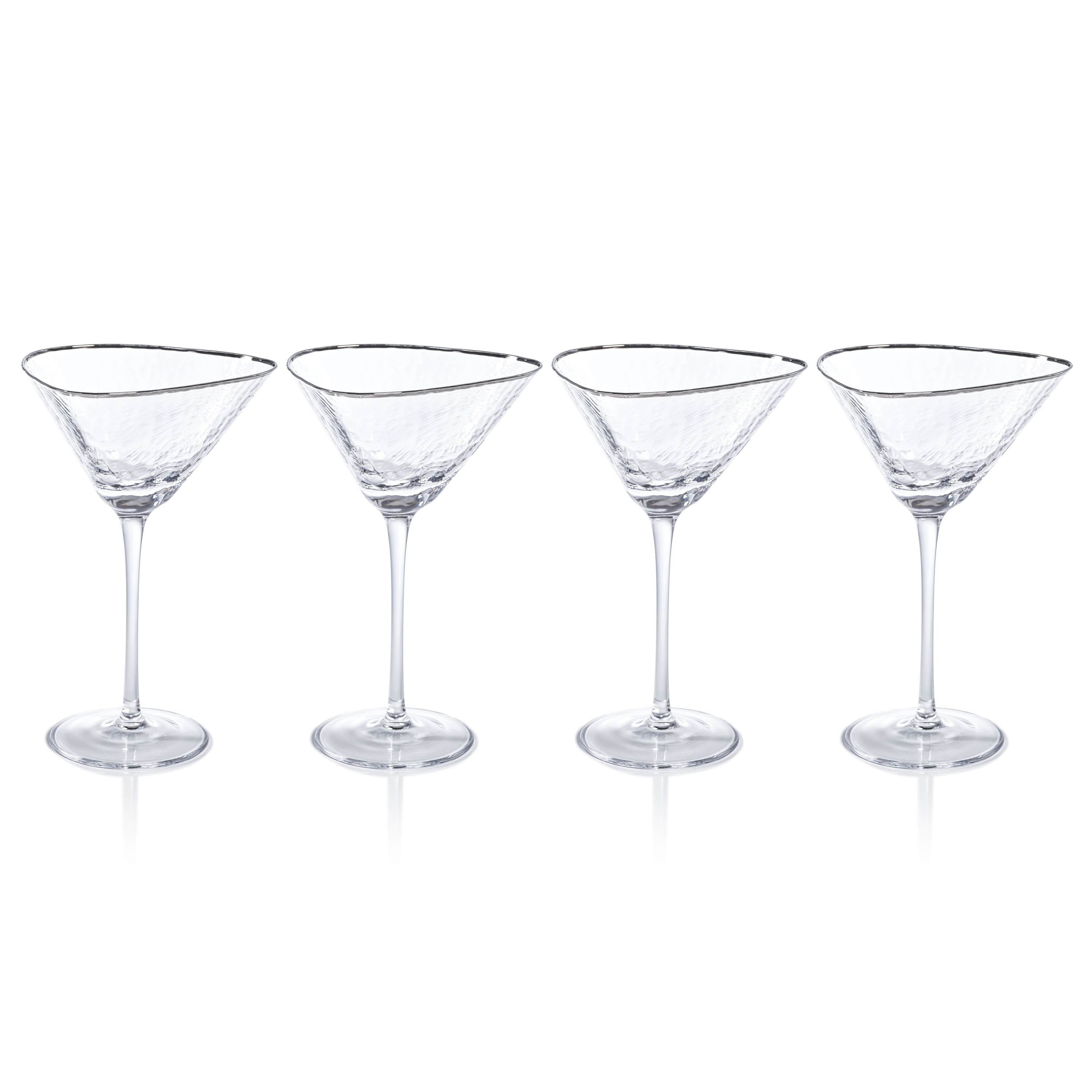 Kampari Triangular Martini Glasses with Platinum Rim, Set of 4