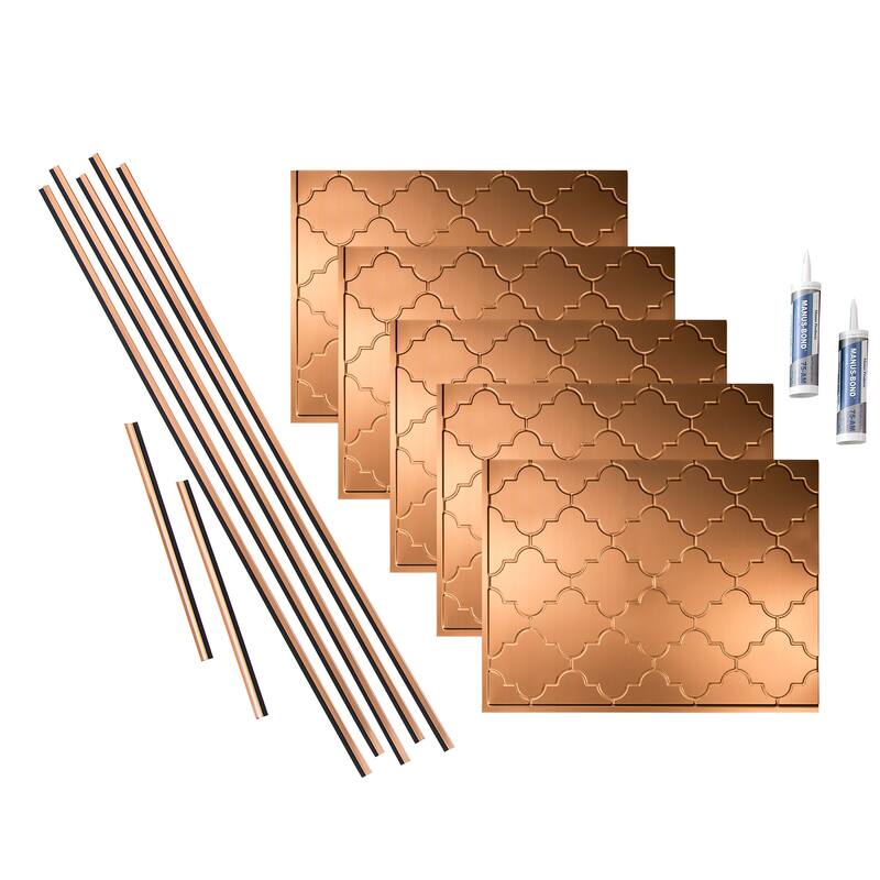 FASÄDE Monaco Decorative Vinyl Backsplash Panel - 15 Sq Ft Kit - Polished Copper