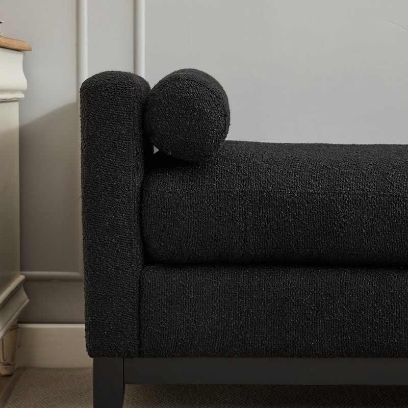 66.34" W Upholstered Bench with Pillows End of Bed Ottoman with Wood Legs