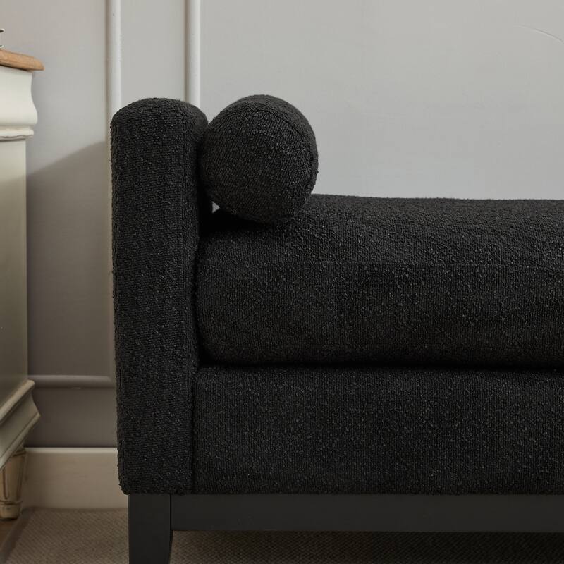 66.34"W Elegant Upholstered Bench,Daybed, Ottoman with Wood Legs & 2 Bolster Pillows for End of Bed, Bedroom, Living Room