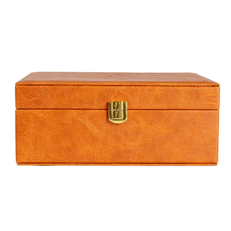 Household Essentials Vegan Leather 2-Layer Jewelry Organizer Box with Clasp Closure - 9.3"L x 7.3"W x 3.8"H