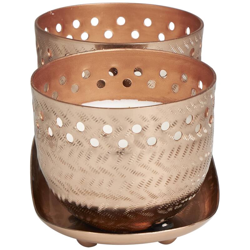 Metal Scented Cutout Spotted 7 oz 1 Wick Decorative Candle with White Wax - Set of 2 Gold, Silver, Copper - Roche River Decor
