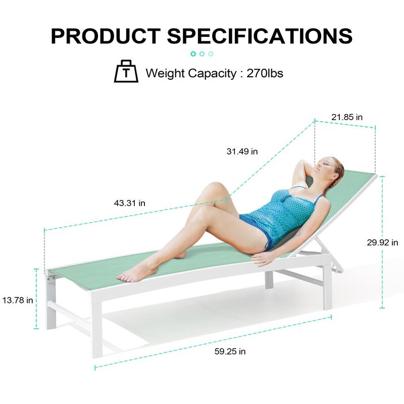 Outdoor Adjustable Aluminum Chaise Lounge Chairs for Patio Pool Terrace - See Picture
