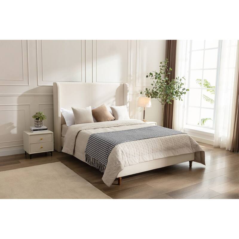 Elegant Upholstered Bed with Wingbacks and No Box Spring for Relaxing