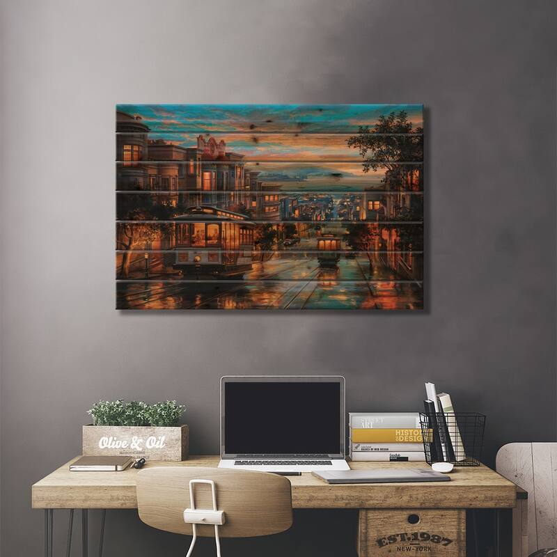Cable Car Heaven Print On Wood by Evgeny Lushpin - Multi-Color