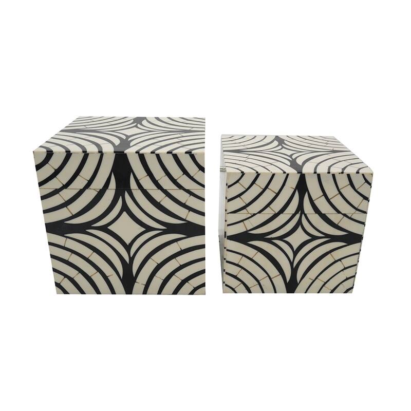 Lidded Square Storage Boxes - 8" - Black and White - Set of 2