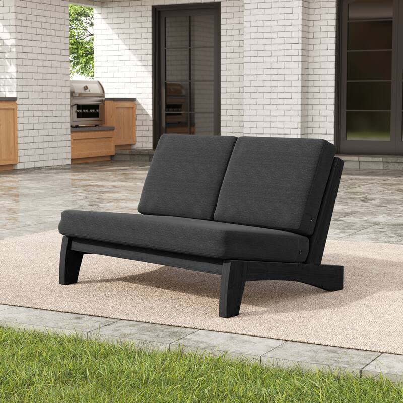 Beach-Style Outdoor Acacia Club Chair Set Loveseate with Plush All-Weather Cushions