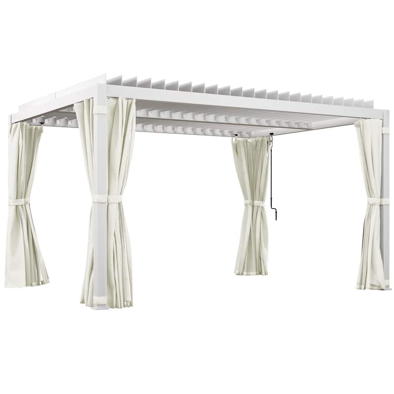 Outsunny 13' x 10' Outdoor Retractable Pergola with Sun Shade Aluminum Louvered Top, Pergola with Canopy, Curtains, and Netting