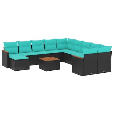 vidaXL 11/12 Piece Patio Sofa Set with Cushions Black/Gray Poly Rattan - 24.4 x 24.4 x 27.2