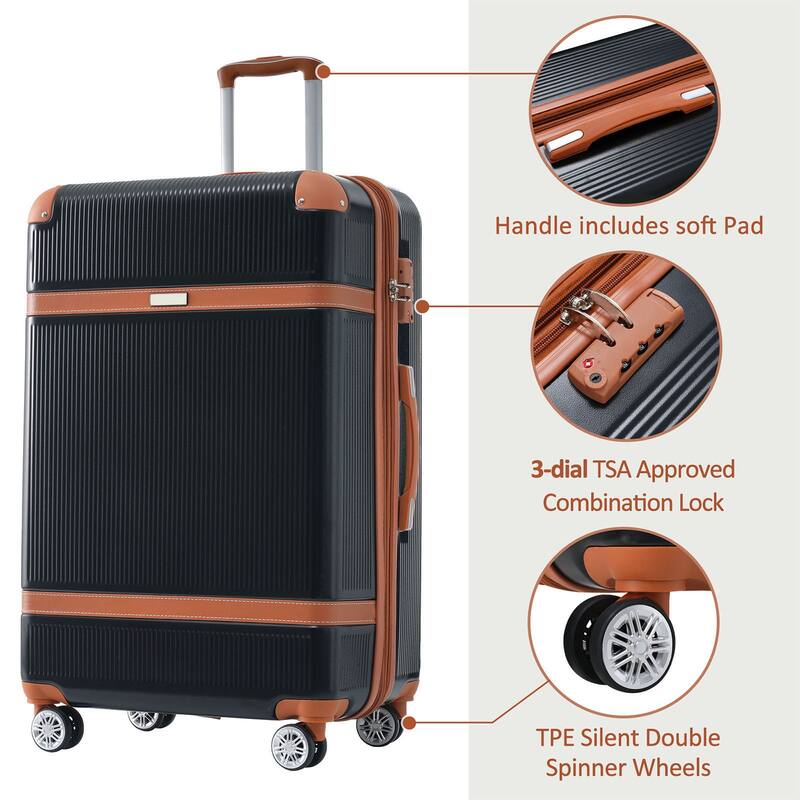 3 Piece Hardside Lightweight Luggage Sets with Double Spinner 8 Wheels and TSA Lock