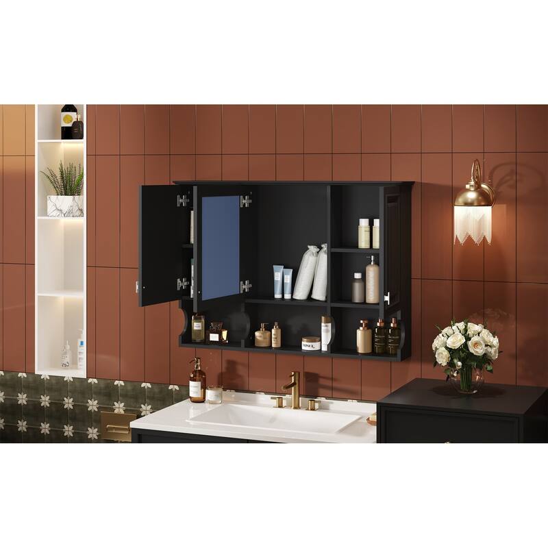 Roomfitters 41 Inch Mirror Medicine Cabinet with Open Shelves, Wall Mount Storage with Adjustable Shelf & Doors