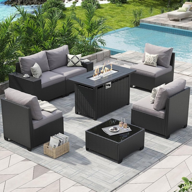 Outdoor Patio Furniture Sets with 4in Thicken Cushion - 7 pcs - Grey