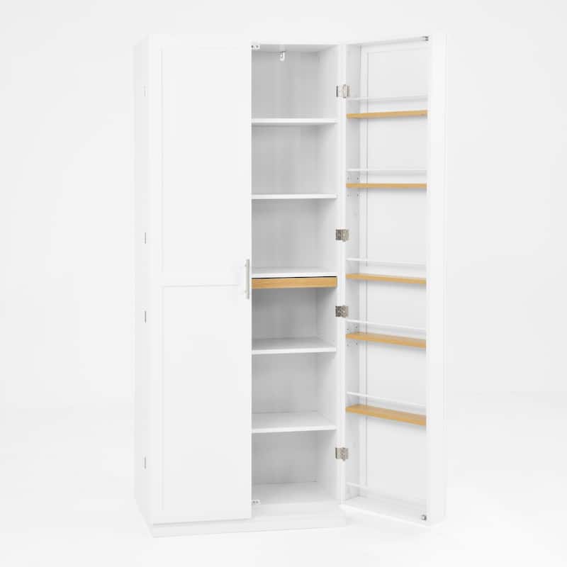White Kitchen Pantry Cabinet with Doors and Adjustable Shelves