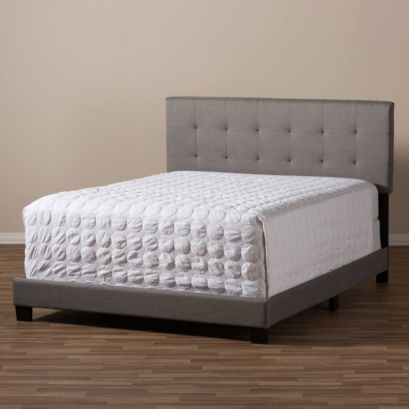 King Size Tufted Bed Frame - Rustic Beige Upholstered Panel Bed with Headboard & Legs