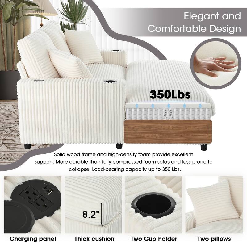 GDFStudio - Polyester 50.9" Loveseat Chaise with Cup Holders