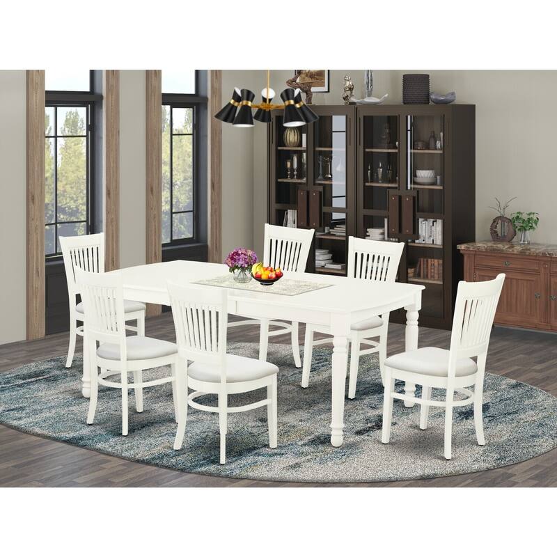 Mid Century Dining Table Set with 6 Chairs - Linen White Kitchen Table & Dining Room Set - 78