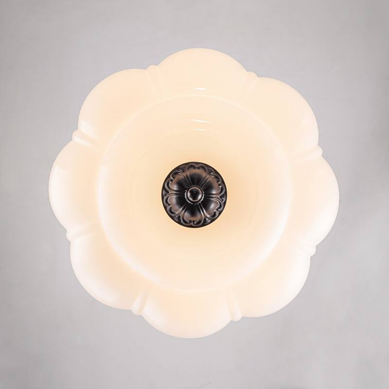 3-Light Transitional Metal & Glass Flush Mount with Charming Pumpkin Milk Glass Shade for Living Room - 15 in. W x 13 in. H