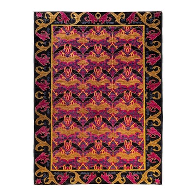 Arts & Crafts One-of-a-Kind Hand-Knotted Area Rug - Black, 6' 3" x 8' 9" - 6' 3" x 8' 9"