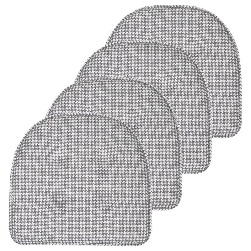 Houndstooth U-Shaped 16" x 17" Memory Foam Chair Pad - Set of 4 - Gray