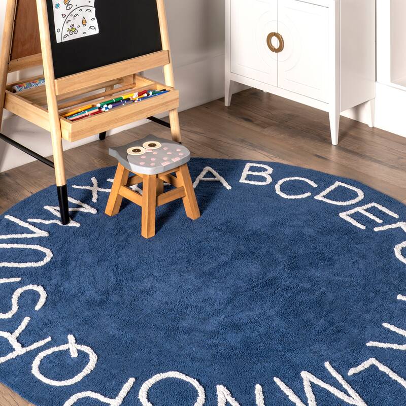 Nuloom Alphabet SpinClean Washable Round Rug
