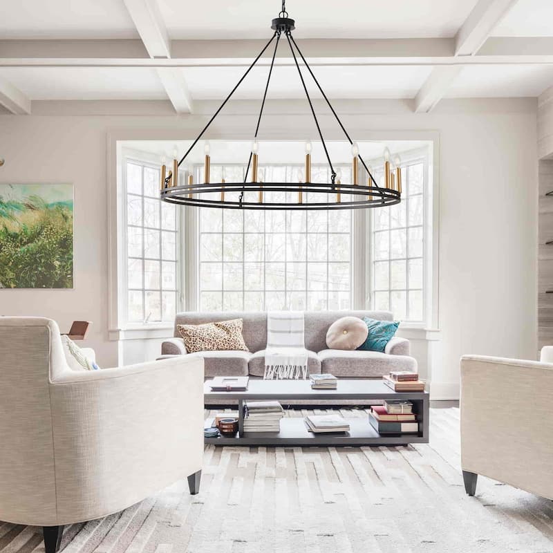 16-Lights Farmhouse Rustic Wagon Wheel Chandelier - 45.3"D×4.7"W×81.1"H(Adjustable)