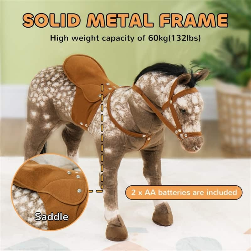 Kids Ride-On Horse Toy with Realistic Horse Sounds and Soft Polyester Seat Metal Support Frame - 33.5" L x 11" W x 23.6" H