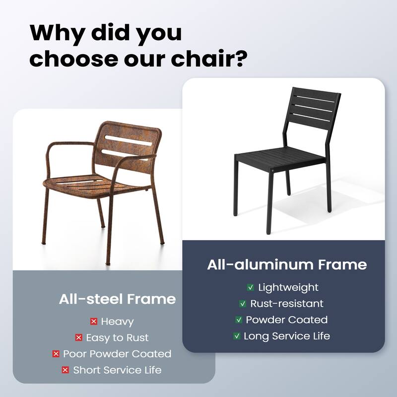 9/11PC Aluminum X Frame Outdoor Patio Dining Set Umbrella Hole Table with Stackable Chairs - N/A