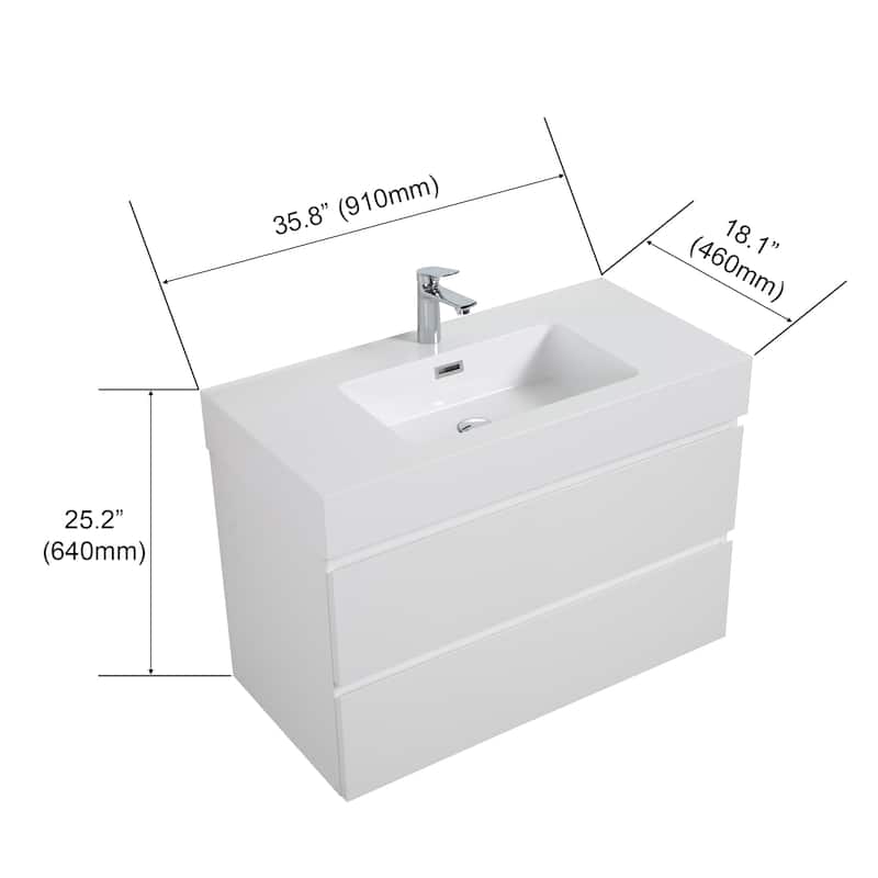 36" Bathroom Vanity with Sink, Large Storage Wall Mounted Floating Bathroom Vanity,One-Piece Sink Basin without Drain and Faucet