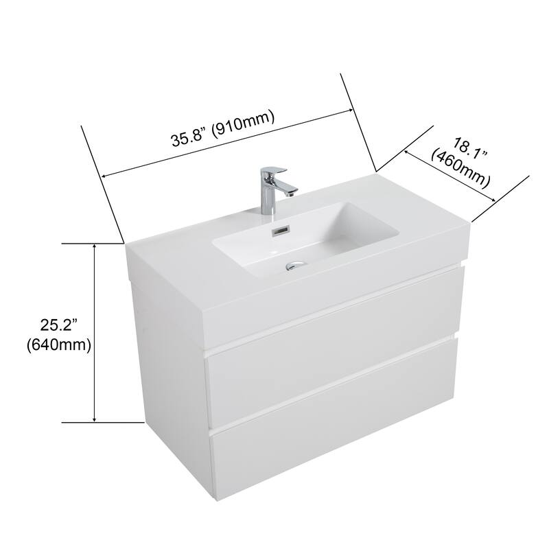 Modern 30" Alice Floating Bathroom Vanity with Rosewood Finish, Handle-Free Design, Silent Soft-Closing Drawers