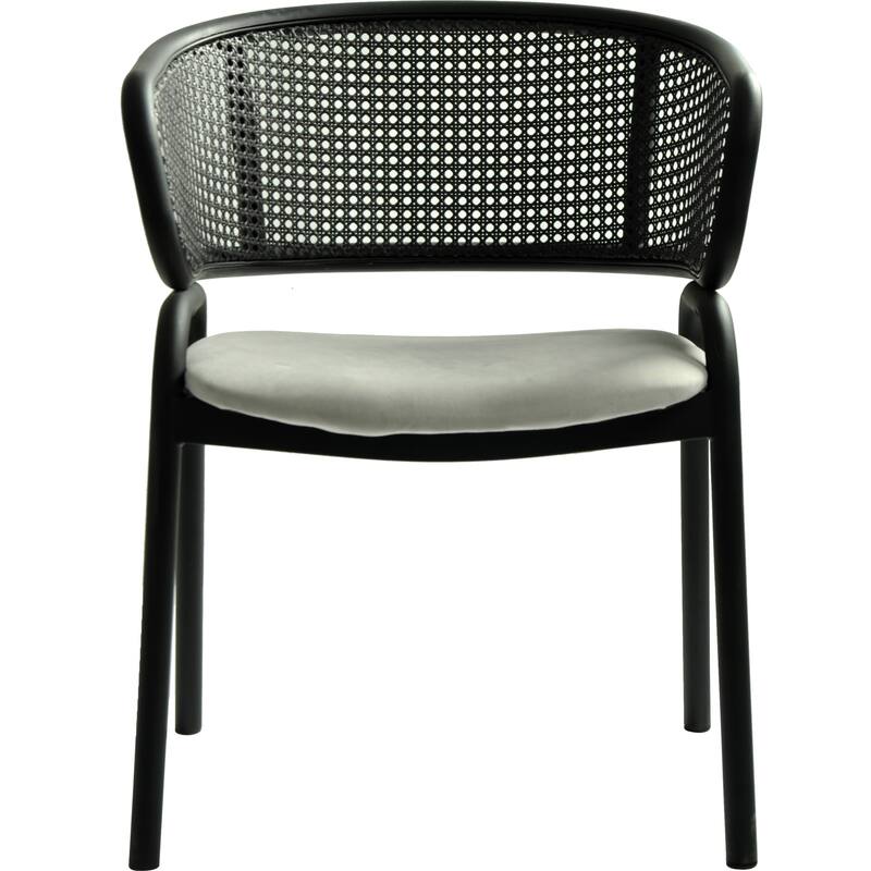 Ervilla Modern Upholstered Accent Side Chair with Wicker Back and Black Iron Legs for Dining Room & Kitchen, Set of 4