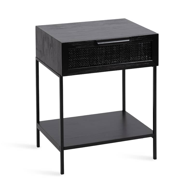 Kate and Laurel Ori Wood and Cane Side Table - 18x15x24 - 18x15x24 - Black