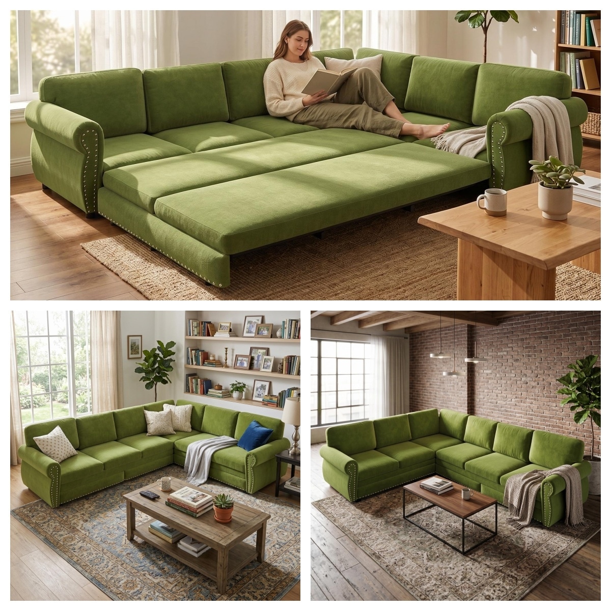 Homy Casa Chenille Sleeper Sectional Sofa with Pull-Out Bed