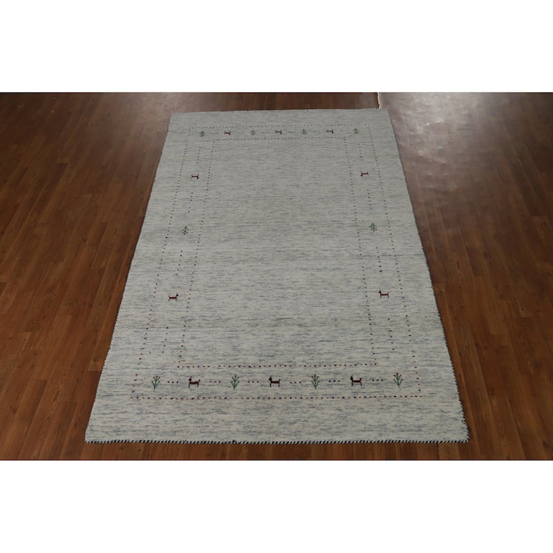 Gabbeh Indian Rug Hand-Knotted Tribal Beige Modern Wool Carpet - 5'1" x 7'10"